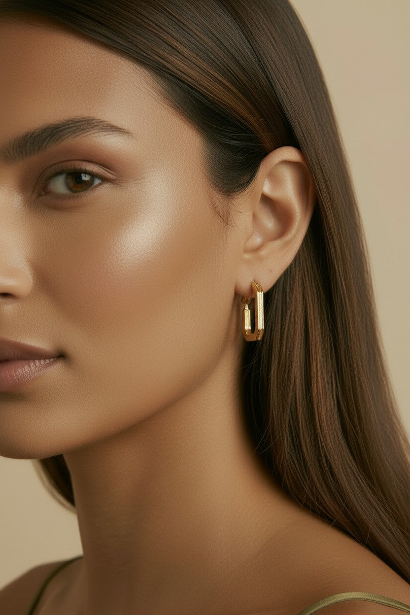 18k Gold Filled Square C-Hoop Earrings | Modern Geometry, Classic Elegance