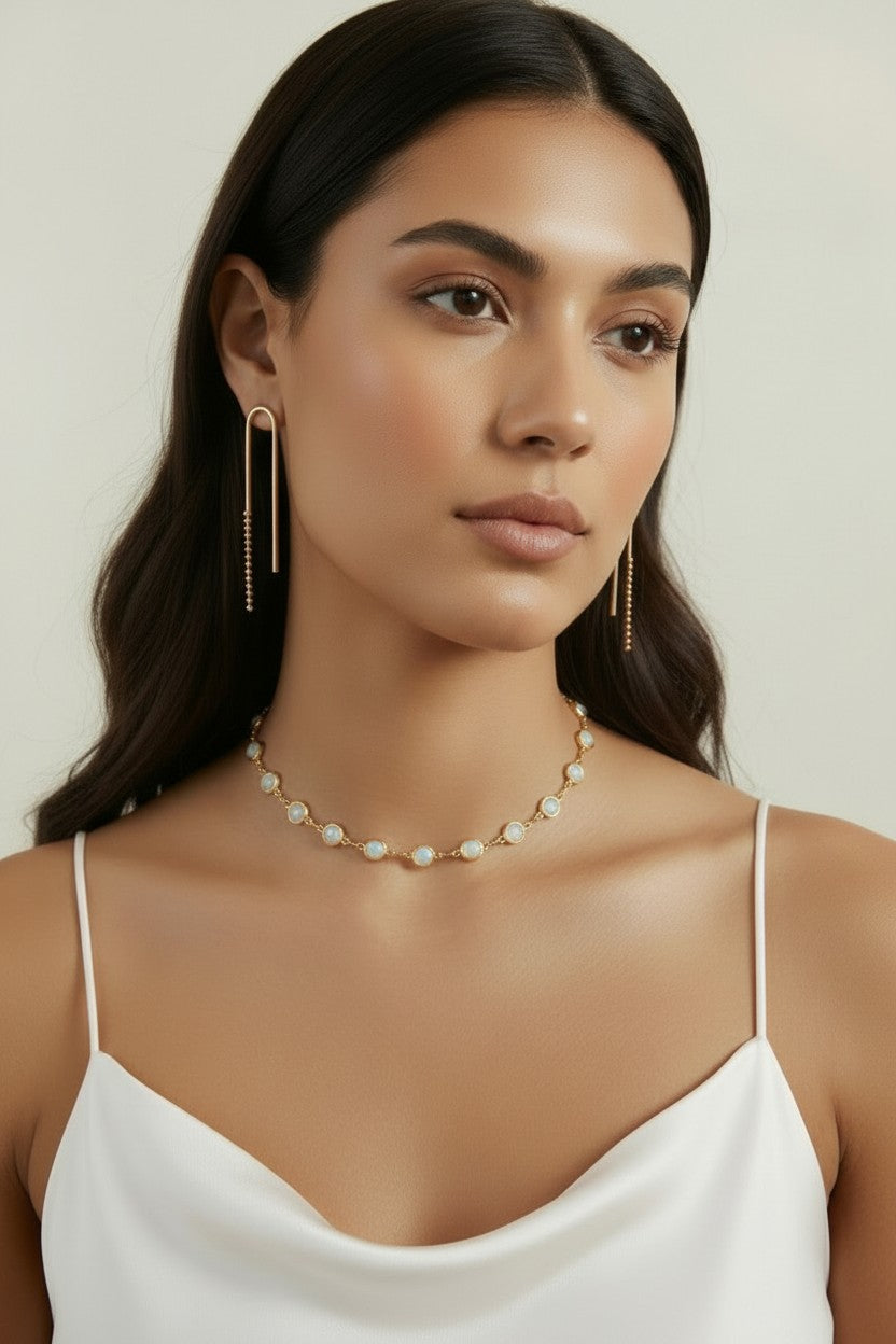 18k Gold Filled Rounded Opal Choker | Trendy Summer Statement