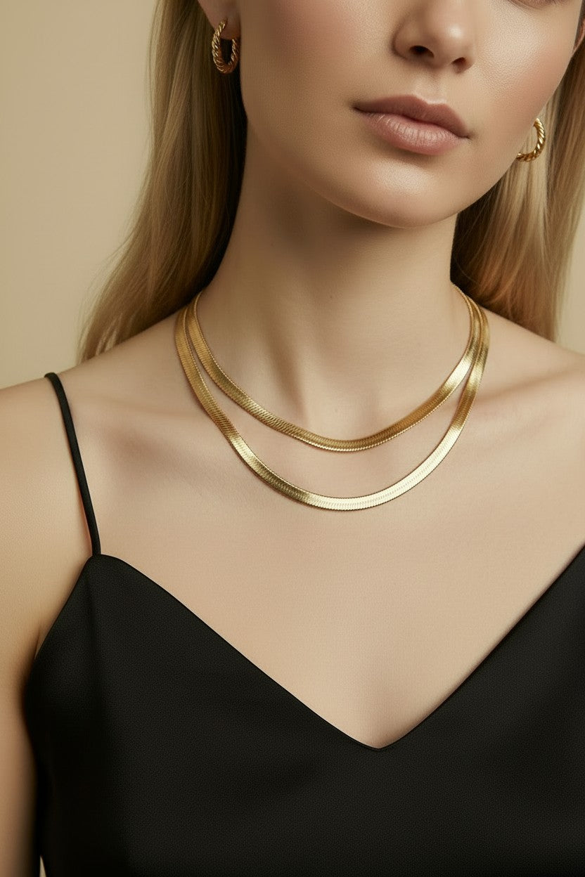 18k Gold Filled 6mm Herringbone Chain Necklace | Classic Fashion Statement