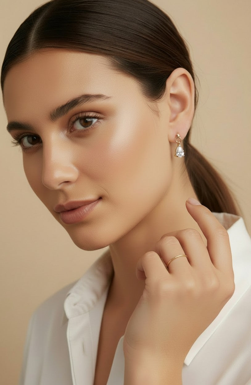 ✨ 18k Gold Filled Teardrop CZ Drop Earrings — The Most Graceful Stone Shape. Two Sizes.