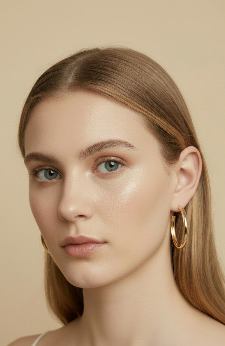 ✨ 18k Gold Filled 40mm Hollow C-Hoop Earrings — Statement Size. Hollow Build. All Day Comfort.