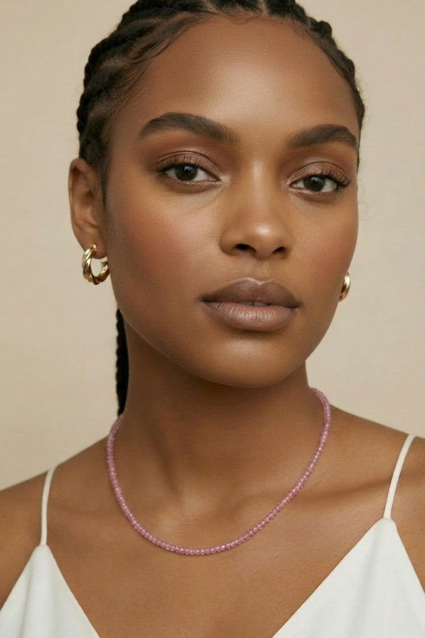 18k Gold Filled Pink Zircon Beaded Necklace | Soft Sparkle, Feminine Elegance