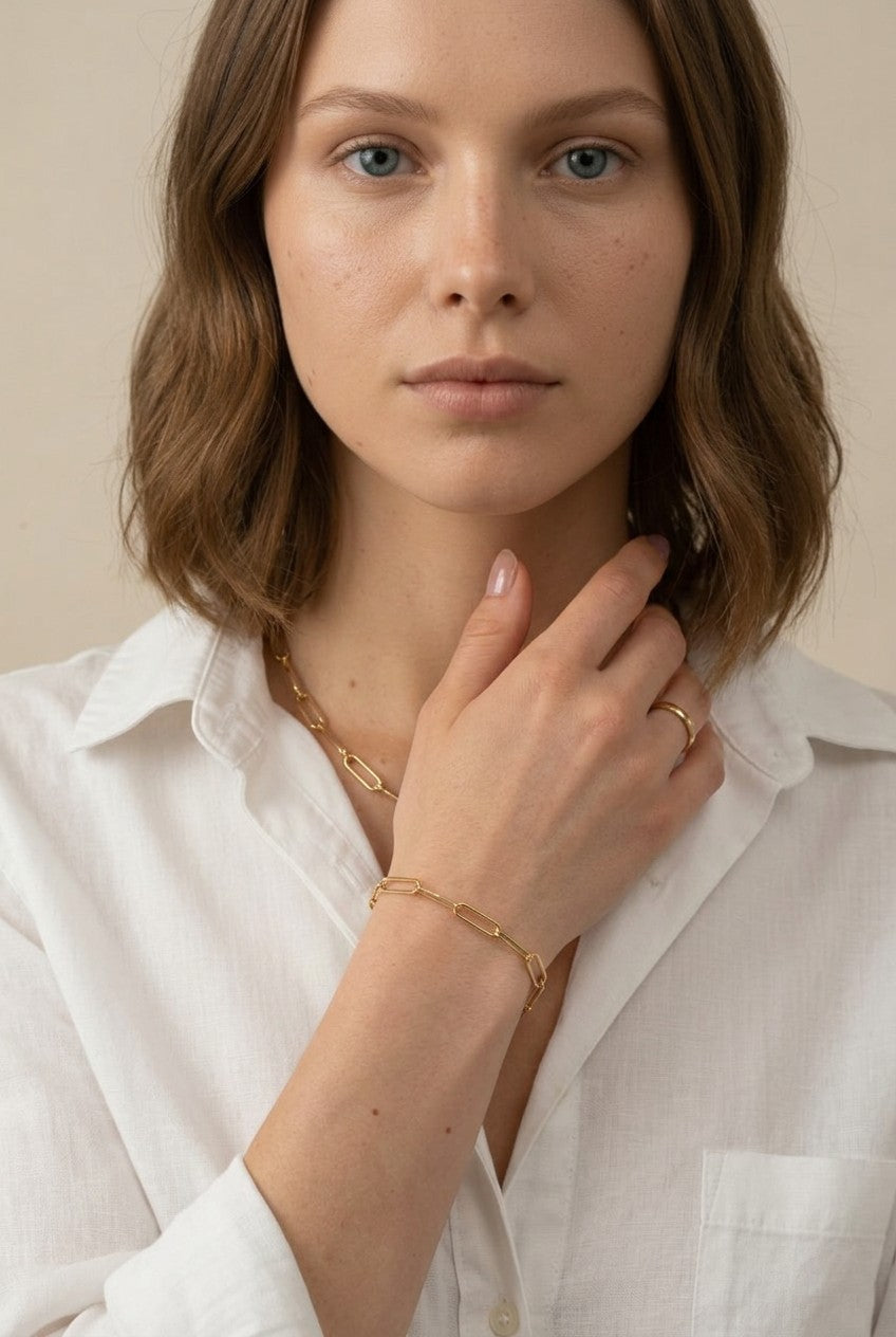 18k Gold Filled Paperclip & Straw Bracelet | Contemporary Timeless Style