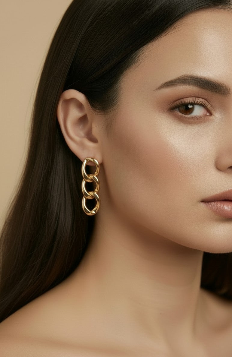 18k Gold Filled Hollow Curb Link Chain Earrings | Bold Statement Style