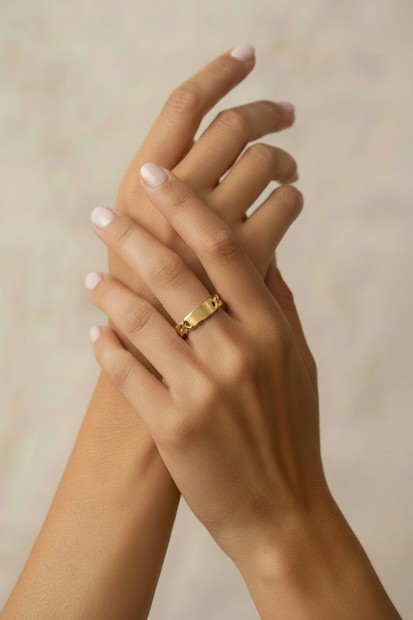 18k Gold Filled Curb Chain Plate Ring | Edgy Meets Refined