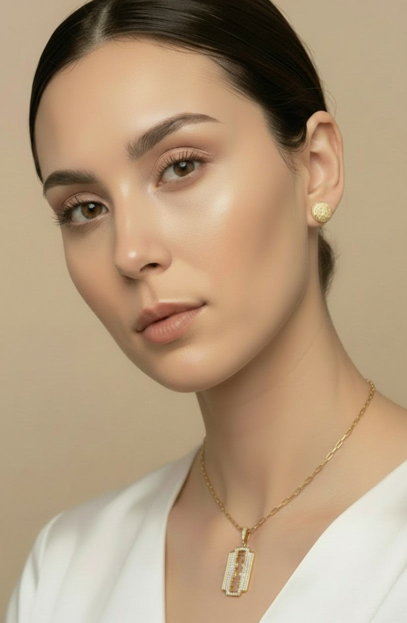 ⚡ 18k Gold Filled Pavé CZ Double Blade Pendant — Two Points. Full Crystal Coverage. The Most Directional Pendant.