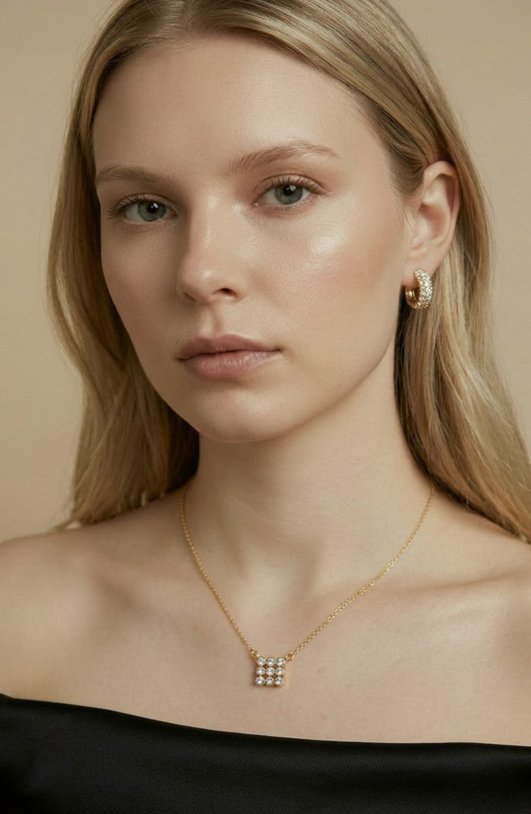 18k Gold Filled Cluster CZ Necklace | Dainty Minimalist Sparkle