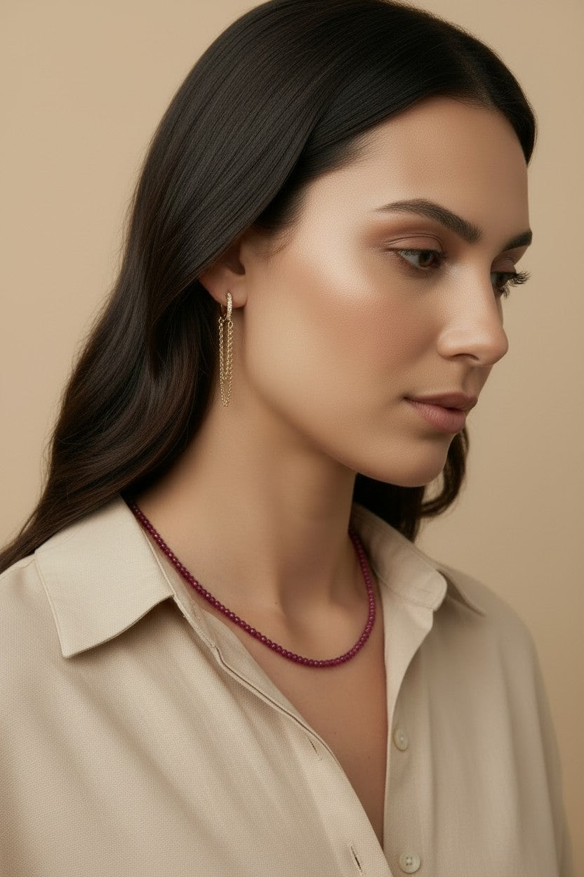 18k Gold Filled Ruby Jade Beaded Necklace | Rich Color, Minimalist Elegance