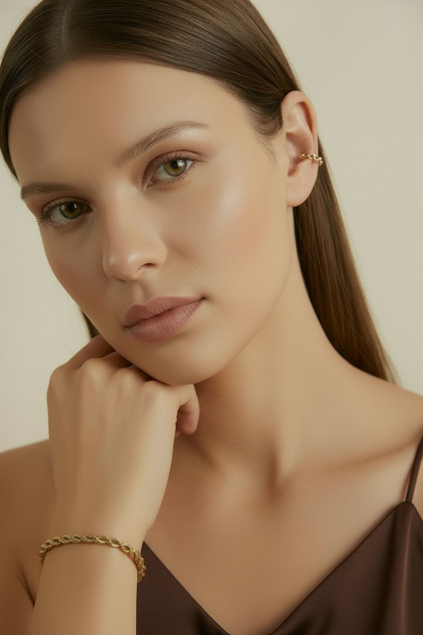 18k Gold Filled Crafted Chain Ear Cuff | No-Piercing Effortless Edge