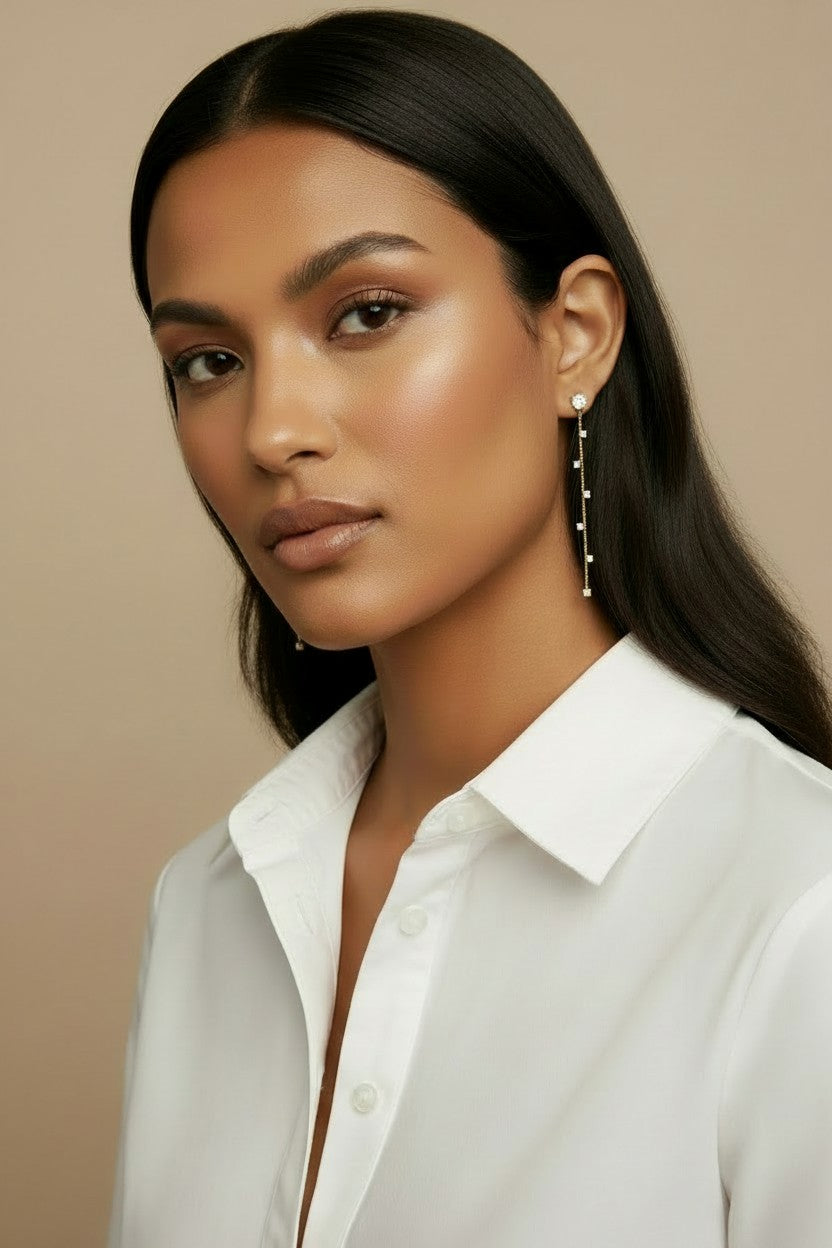 ✨ 18k Gold Filled CZ Stud Chain Drop Earrings — A Brilliant Start. A Celestial Fall.
