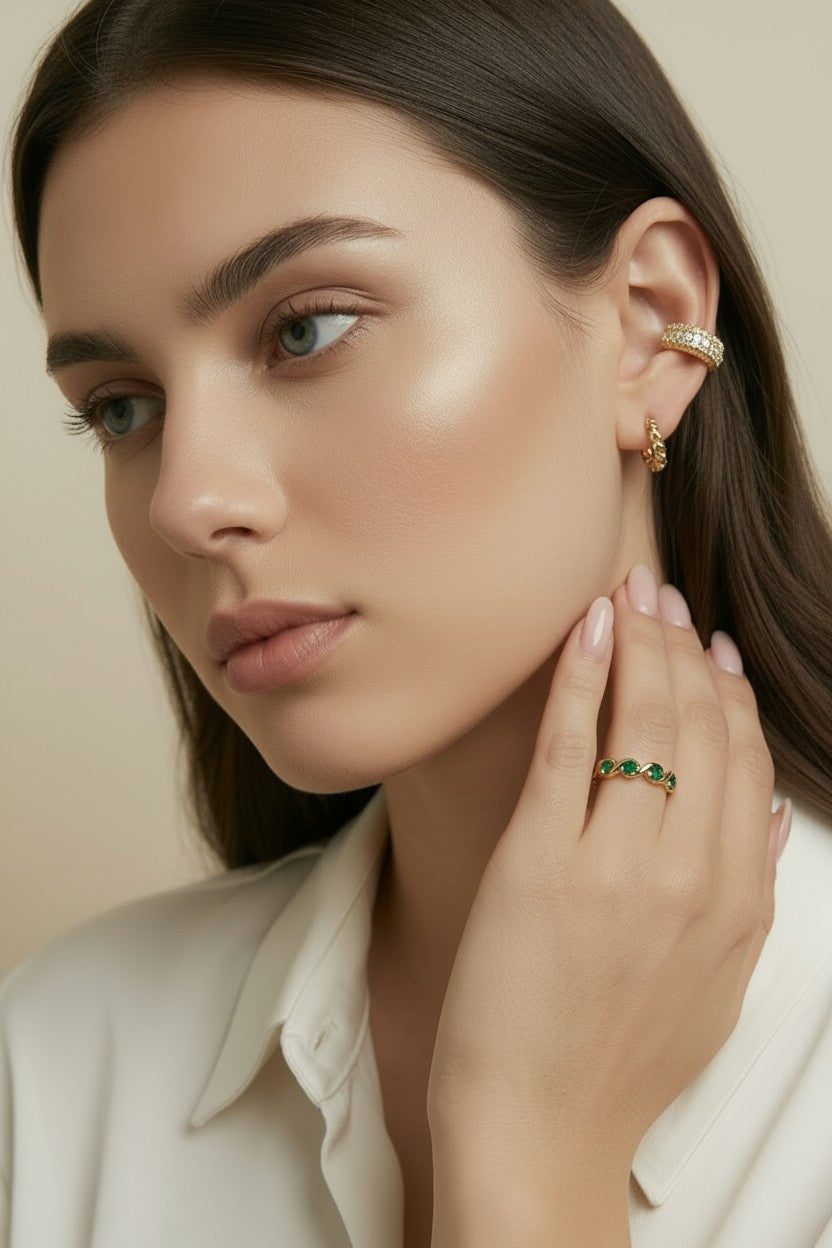 18k Gold Filled Beaded CZ Ear Cuff | Chic & Edgy Sparkle