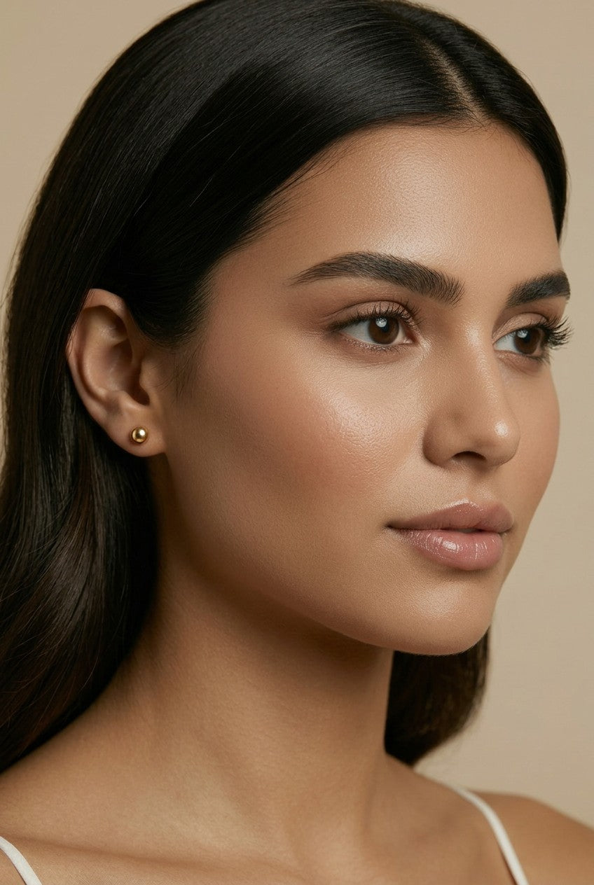 14k Solid Gold Dainty Sphere Earrings | Minimalist Everyday Studs