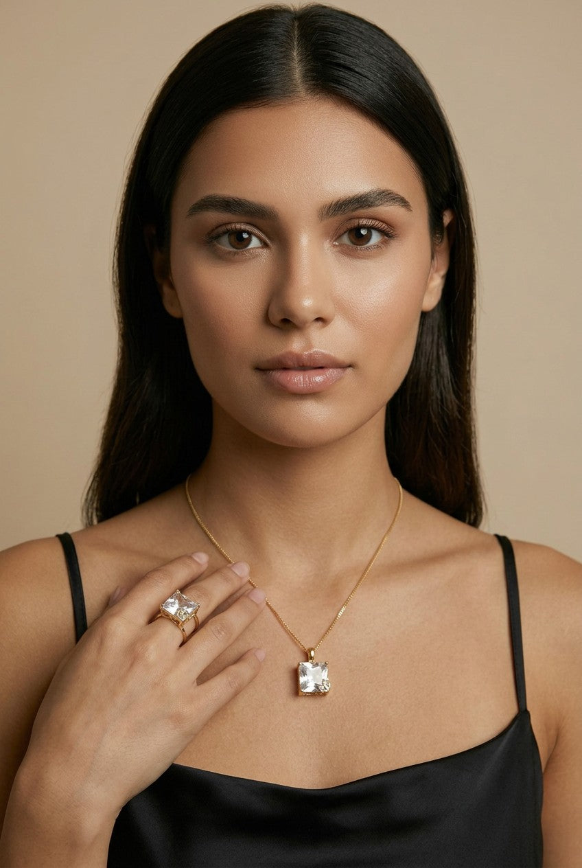 18k Gold Filled Oversized Princess Cut CZ Ring | Diamond-Like Glamour