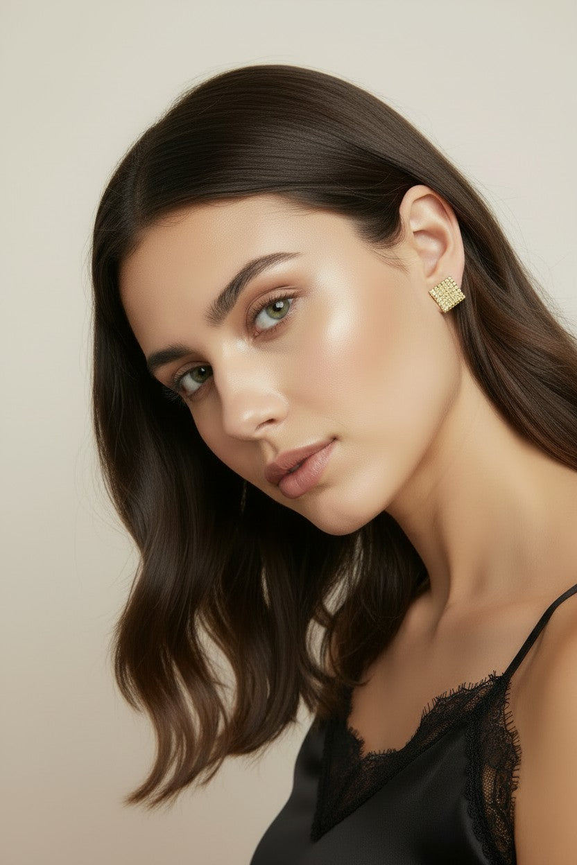 ✨ 18k Gold Filled Geometric Square Stud Earrings — A Pattern Worth Looking Closer For.