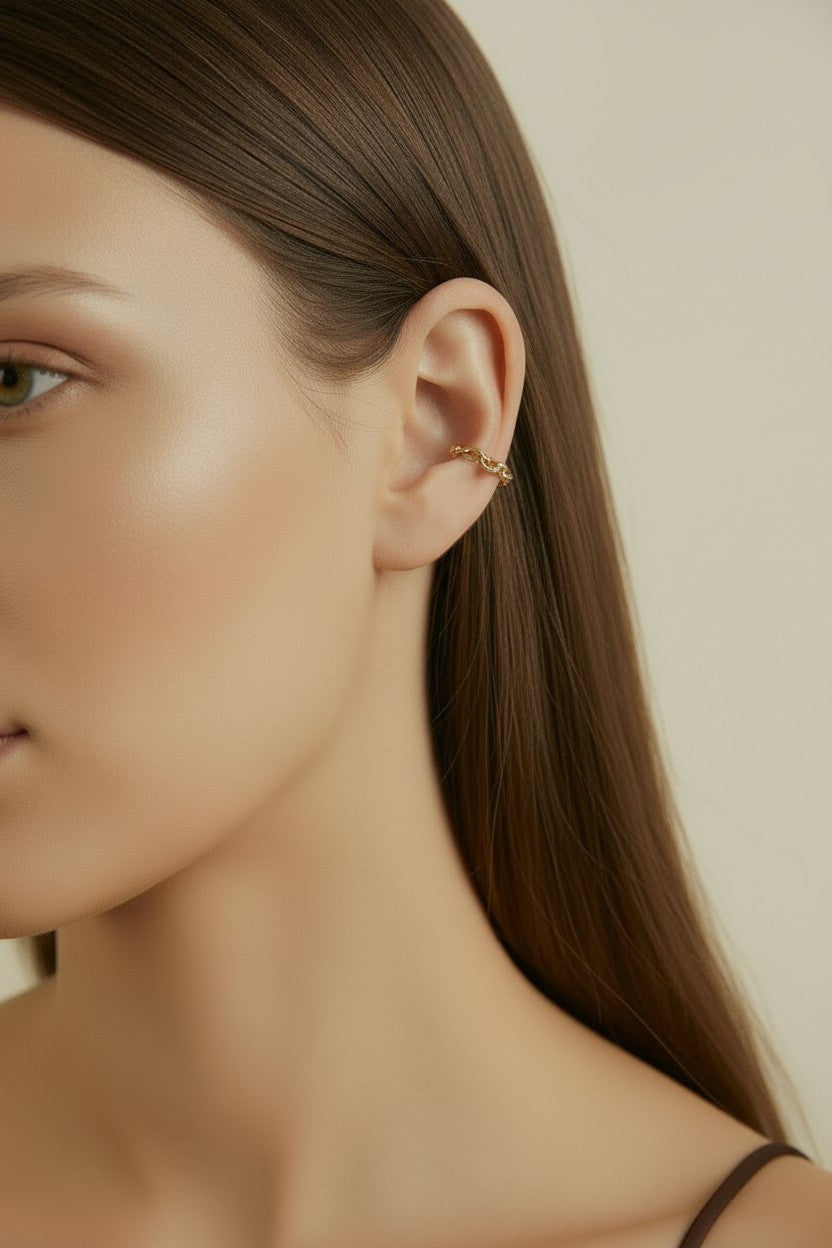 18k Gold Filled Crafted Chain Ear Cuff | No-Piercing Effortless Edge