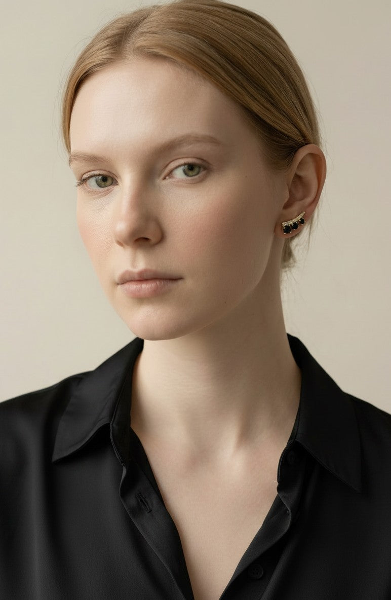 18k Gold Filled Triple Stone Ear Climber Earrings | True Craftsmanship