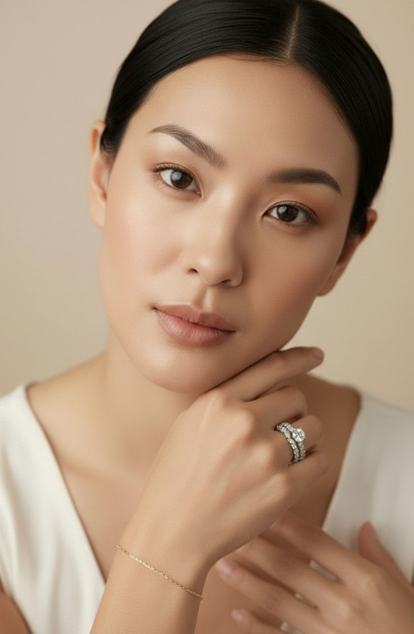 💎 .925 Sterling Silver Moissanite Two-Piece Ring Set — GRA Certified. Solitaire + Alternating Band. Worn Together or Apart.