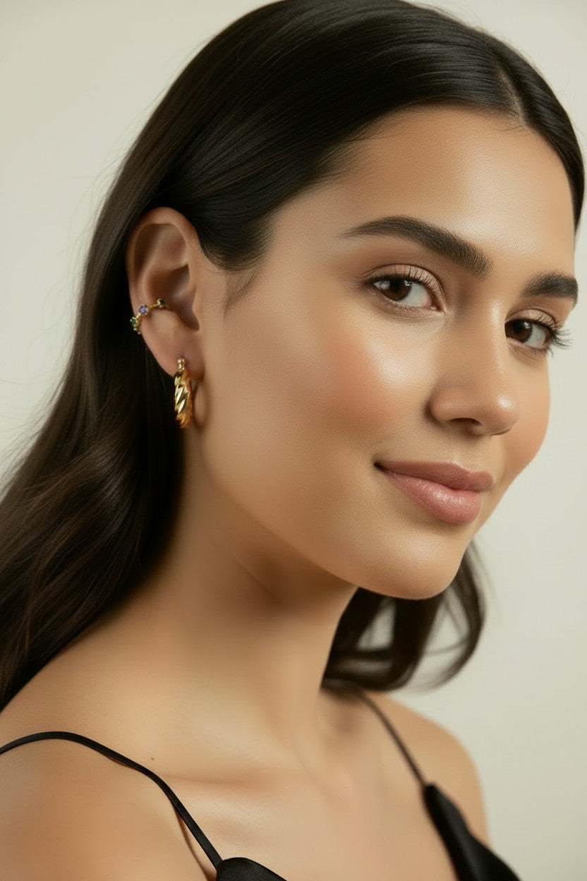 18k Gold Filled Italian-Style Twist Hoop Earrings | Latch Closure