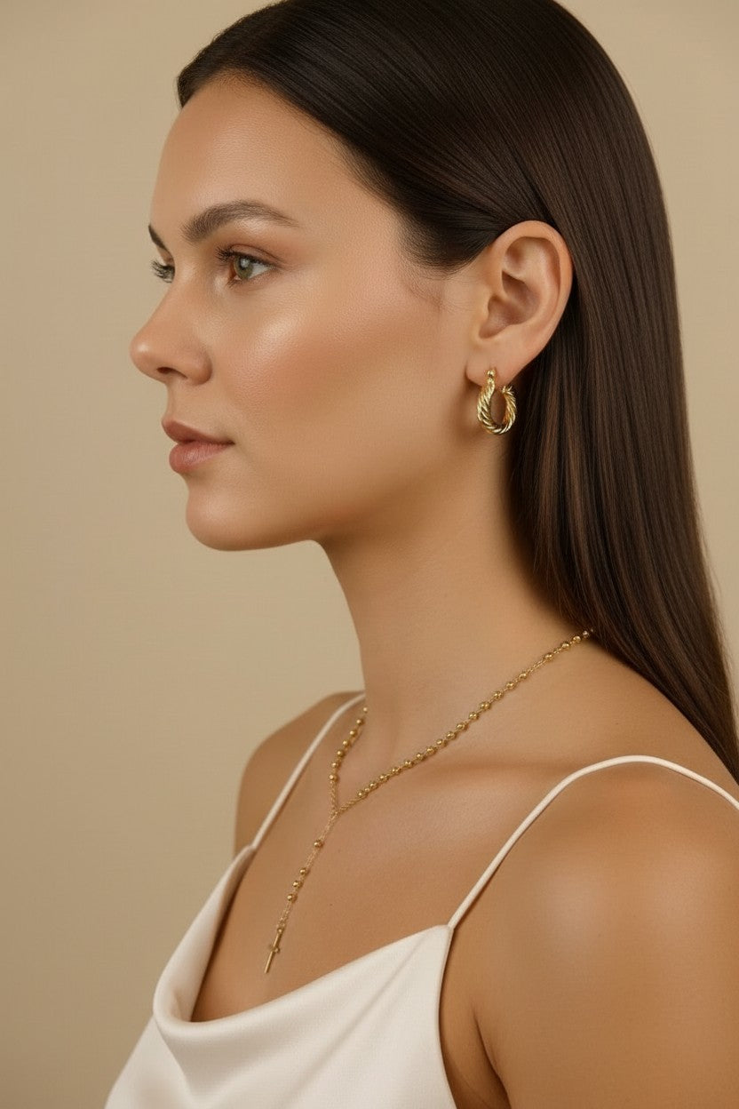 18k Gold Filled Simple Cross Rosary Necklace | Beaded Prayer Chain