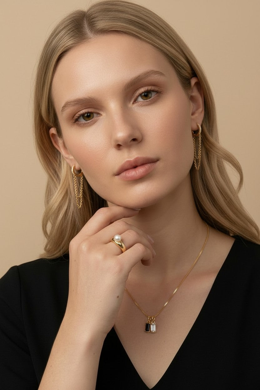 18k Gold Filled Black Baguette Charm Pendant | Complete Your Collection