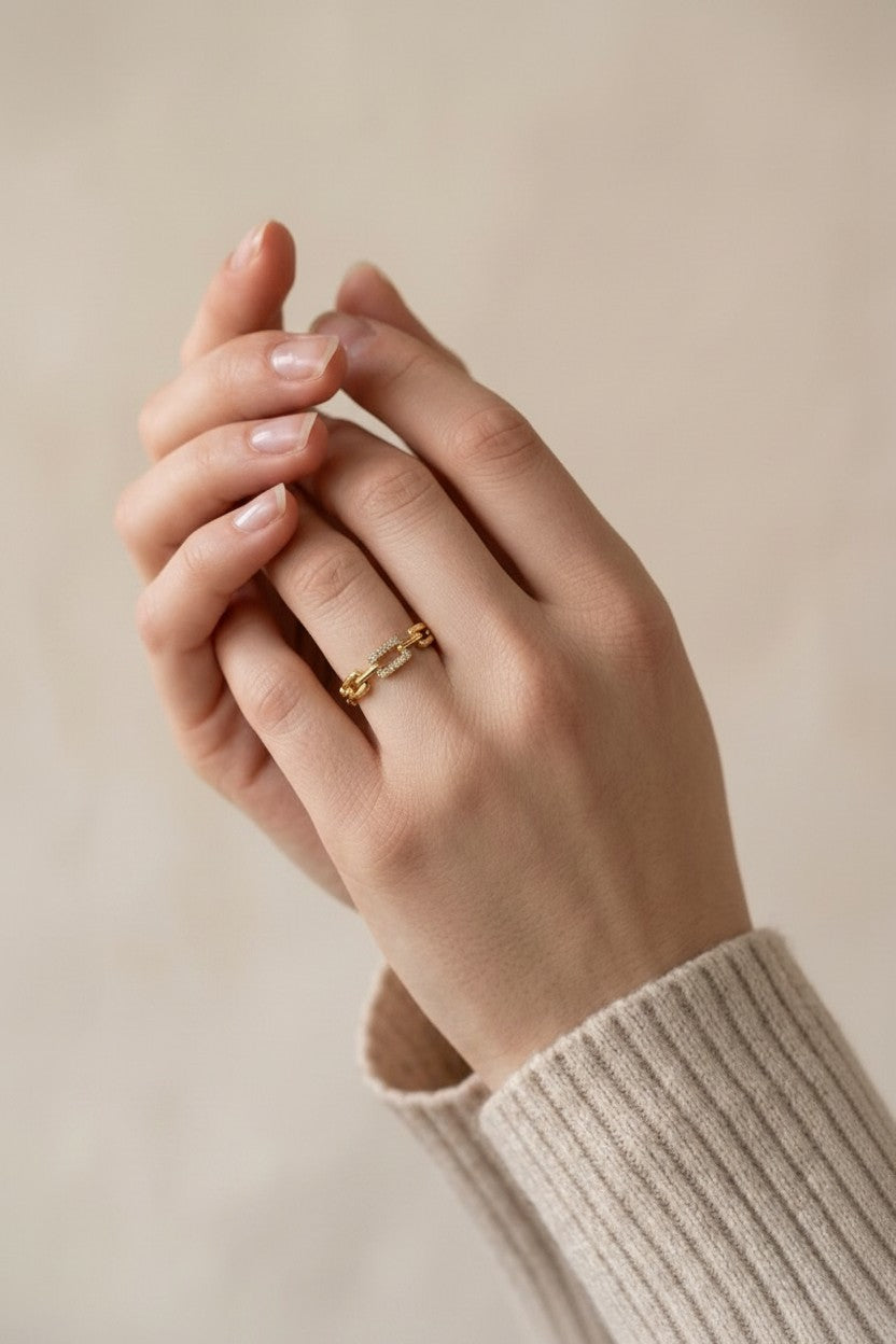 18k Gold Filled Chain Link CZ Ring | Daring Glam Statement