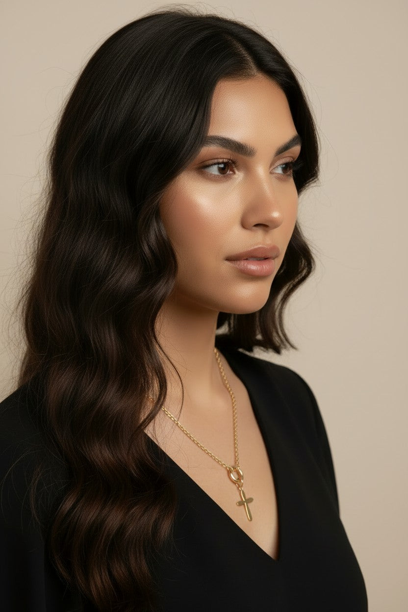 18k Gold Filled Rounded Polished Cross Pendant | Contemporary Faith