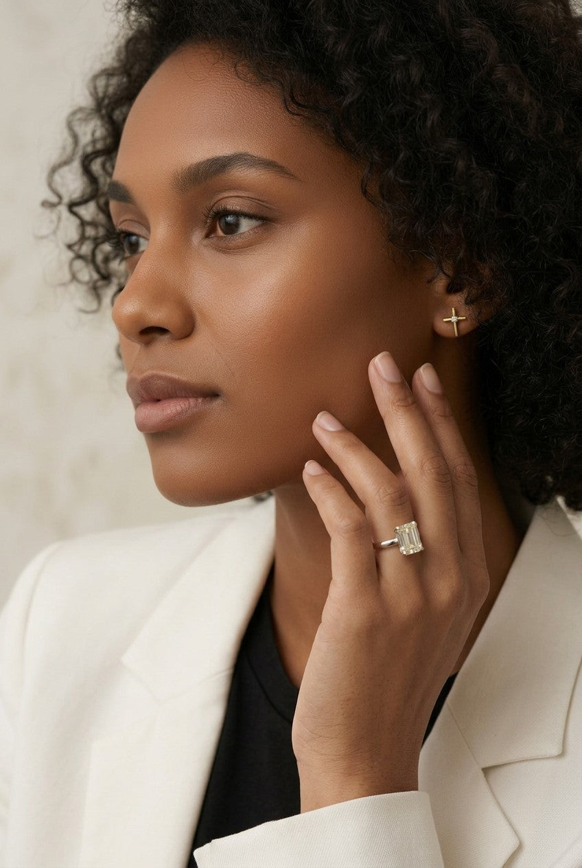 💎 .925 Sterling Silver Emerald-Cut Moissanite Solitaire Ring — 2.0ct. GRA Certified. The Most Architectural Ring.