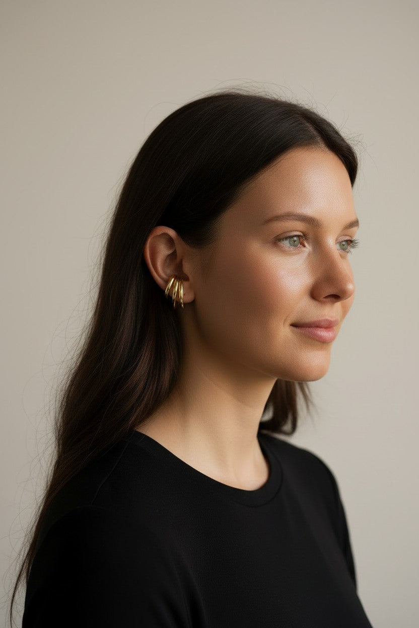 18k Gold Filled Three-Line Ear Cuff | No Piercing Required