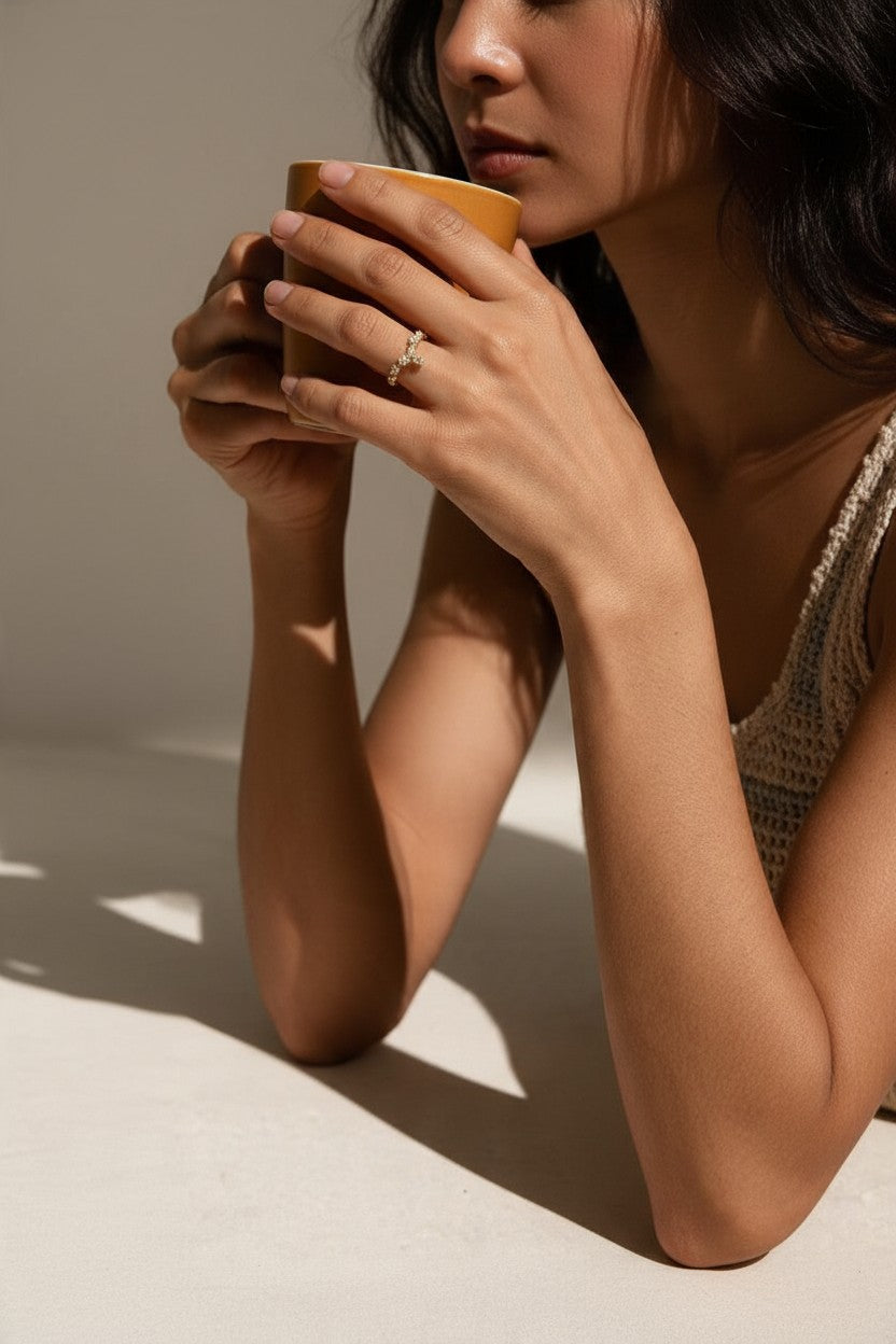 ✨ 18k Gold Filled Domed Pavé CZ Lattice Band Ring — Sculpted Profile. Lattice Sparkle. The Most Three-Dimensional Ring.
