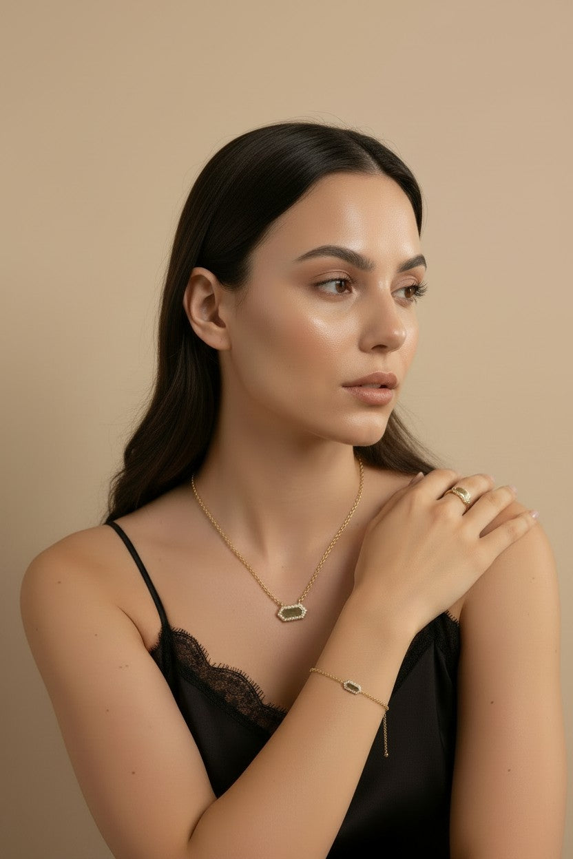 18k Gold Filled Pointed Rectangle Plate CZ Necklace | Modern Geometric Elegance
