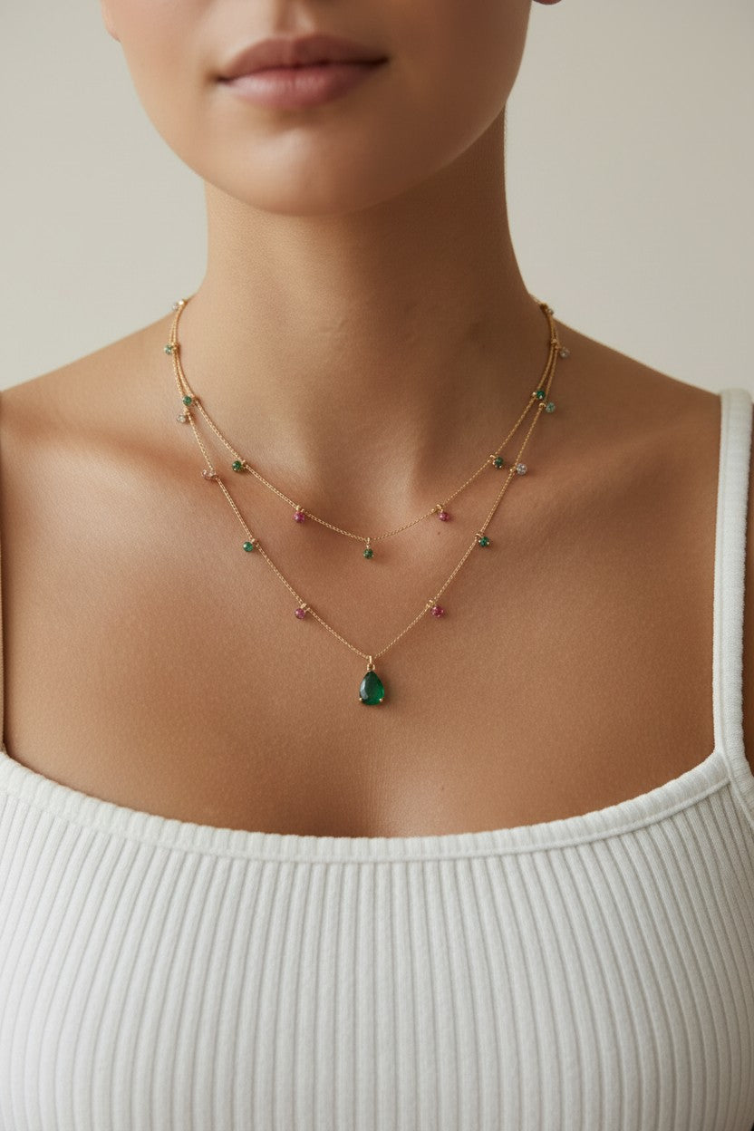 18k Gold Filled Layered CZ Satellite Necklace | Choose Your Color