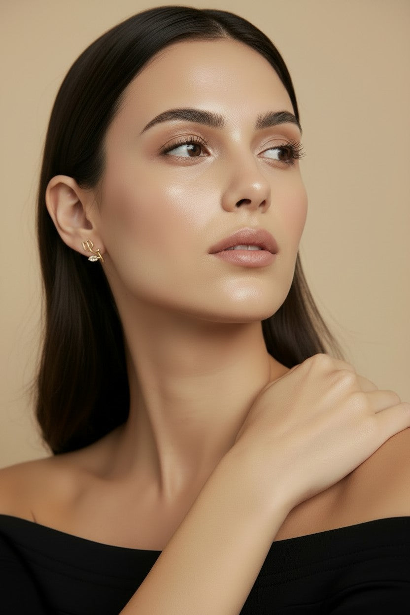 18k Gold Filled Tulip Stud Earrings With Cubic Zirconia Stones