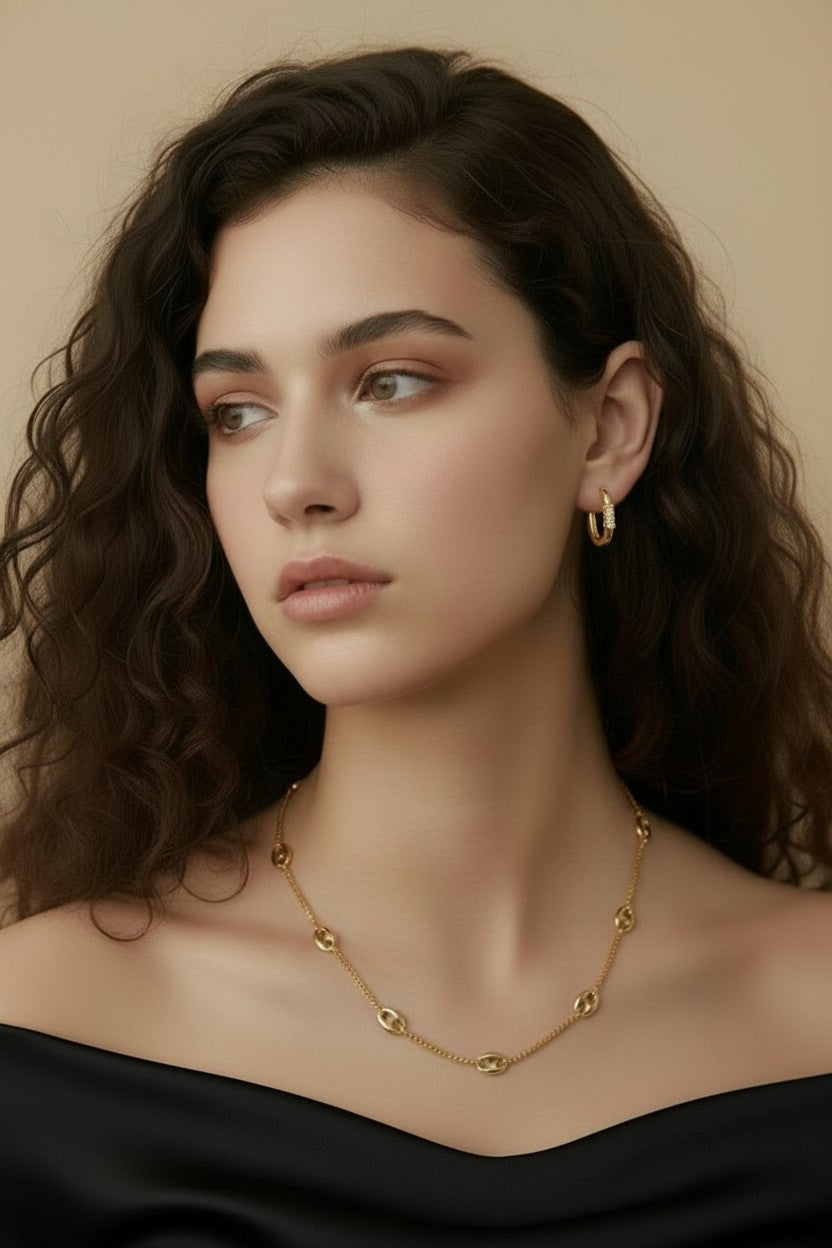 18k Gold Filled Carabiner CZ Hoop Earrings | Edgy Contemporary Sparkle