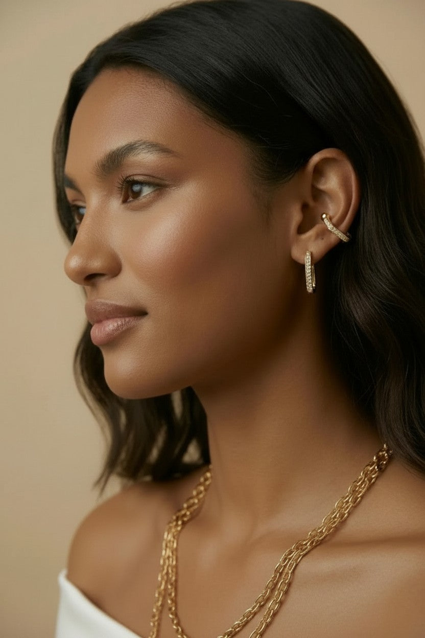 18k Gold Filled Square CZ Ear Cuff | No-Piercing Architectural Edge