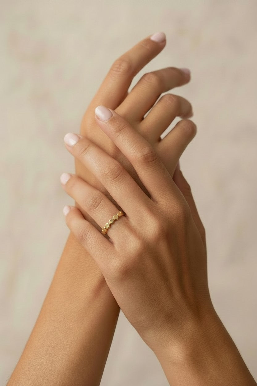 18k Gold Filled Flat Beaded Band Ring