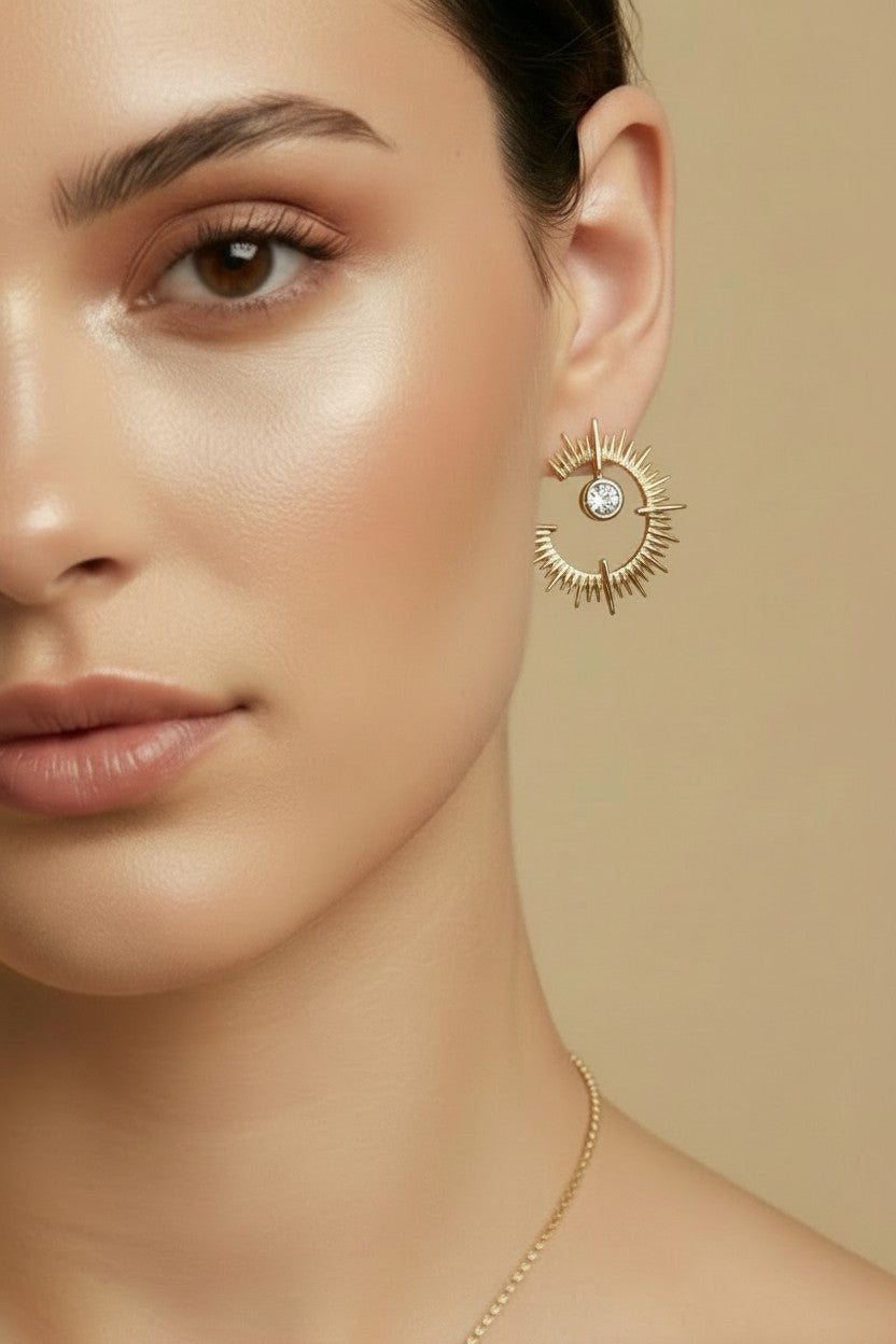 18k Gold Filled Spiked CZ Stud Earrings | Exclusive & Unique Style