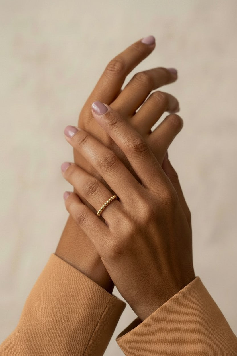 18k Gold Filled 2mm Beaded Band Ring | Minimalist & Charming