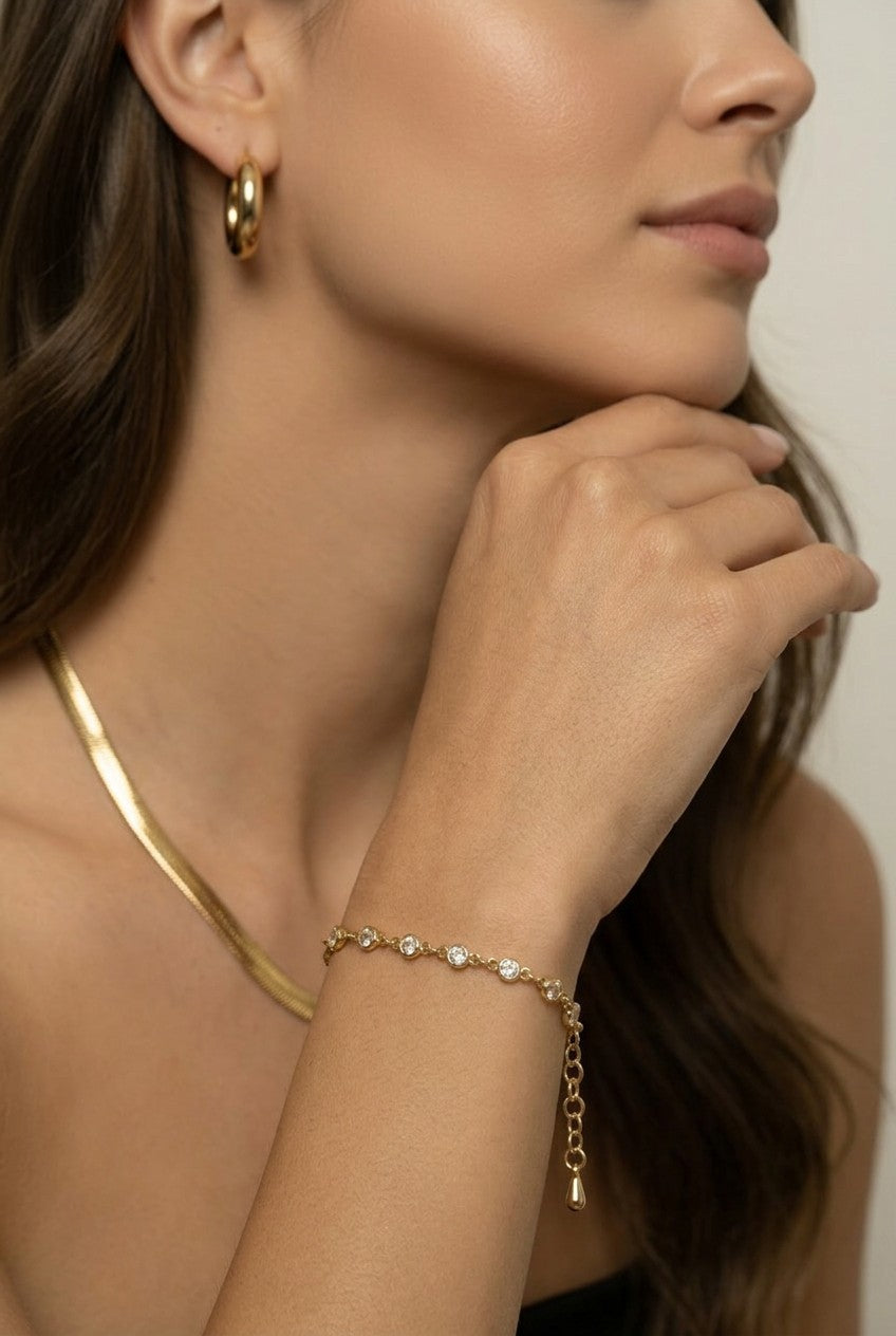18k Gold Filled Round Bezel CZ Bracelet | Timeless Modern Simplicity