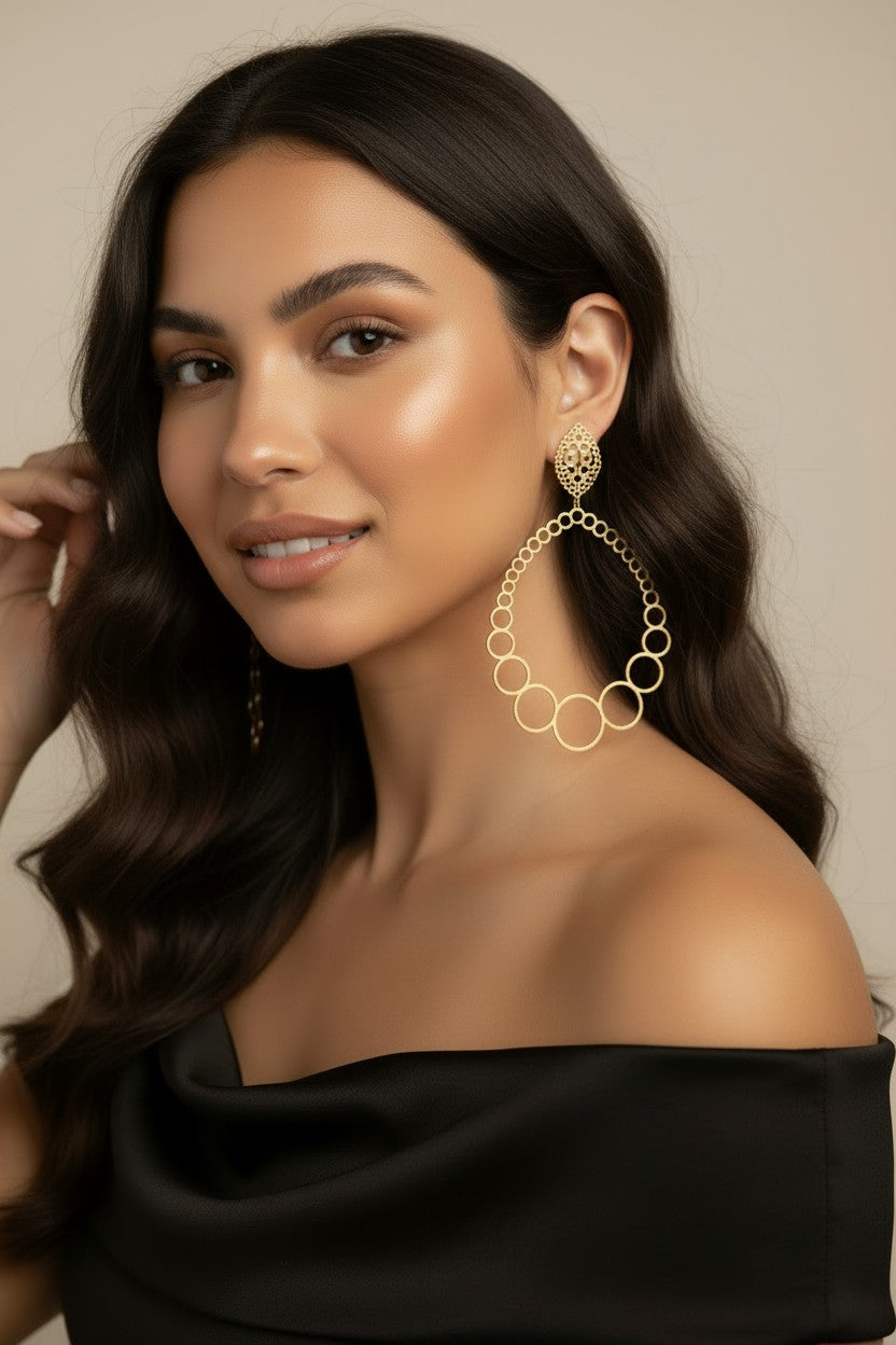 18k Gold Filled Round and Around Oversized Earrings | Bold Statement Style