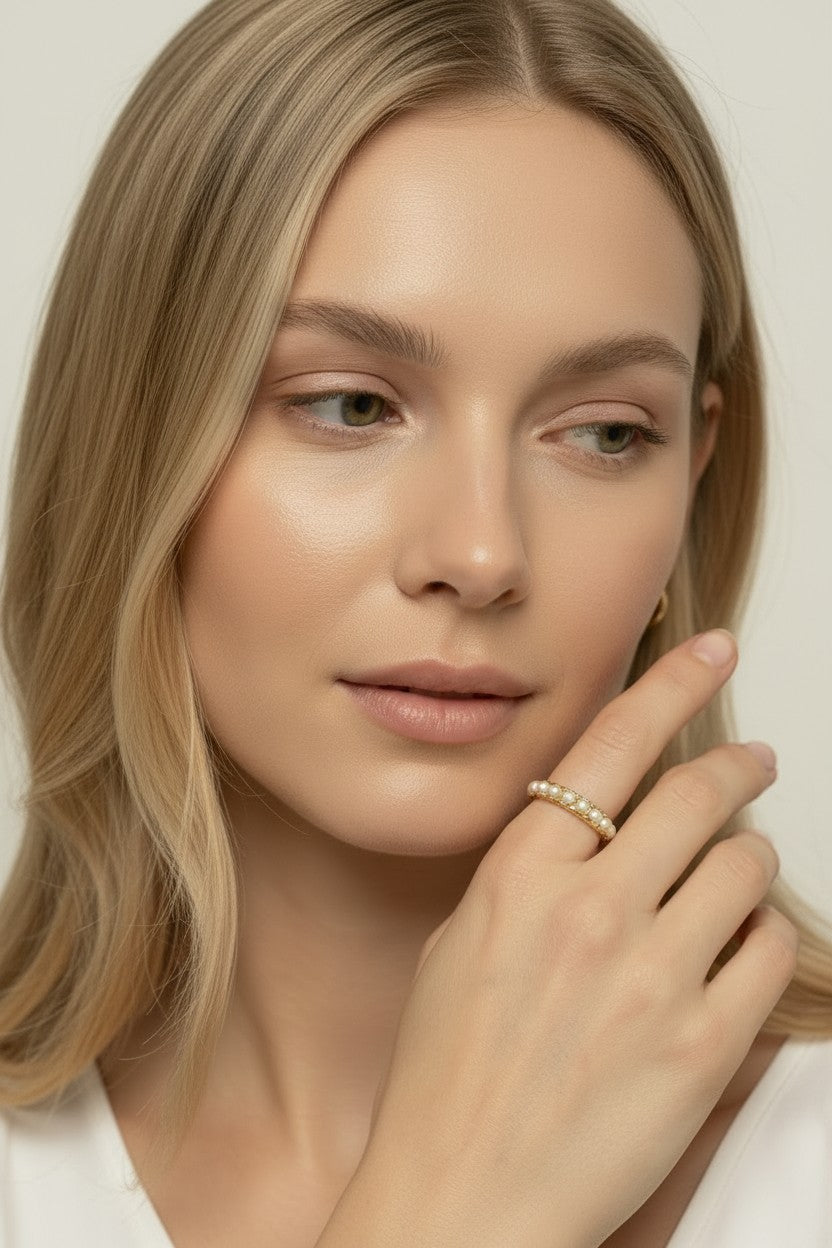 18k Gold Filled Synthetic Pearl Ring | Delicate Stackable Style