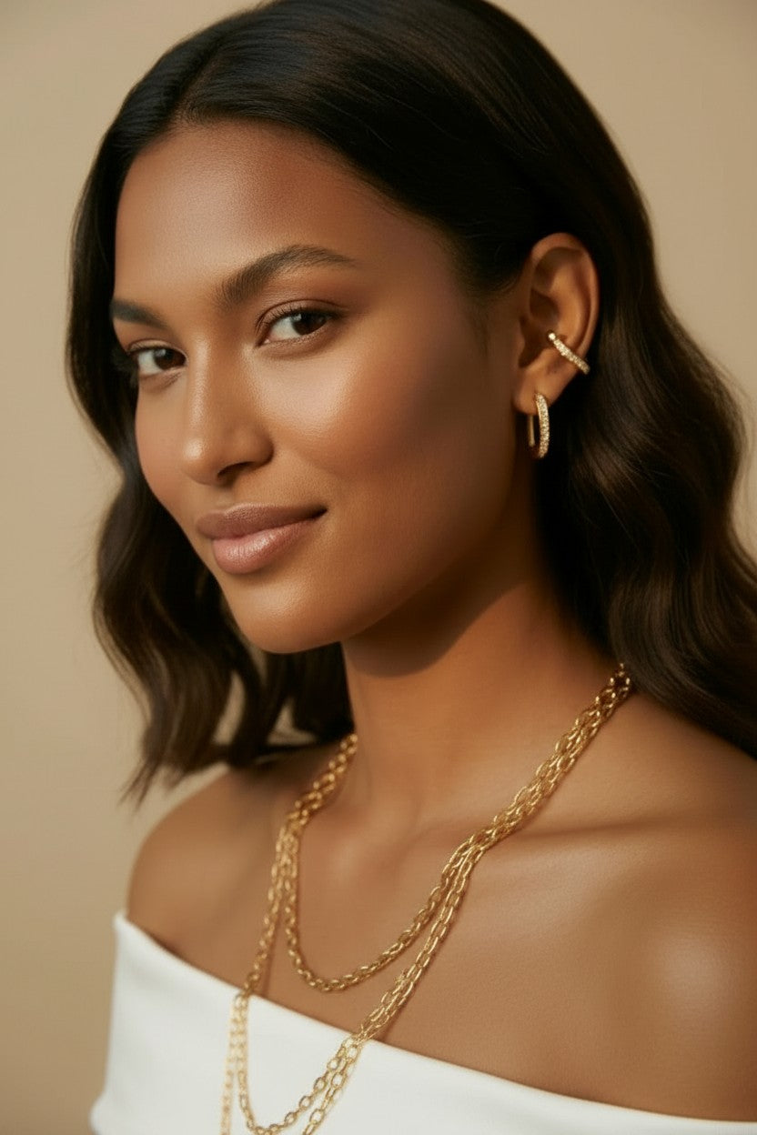 18k Gold Filled Square CZ Ear Cuff | No-Piercing Architectural Edge