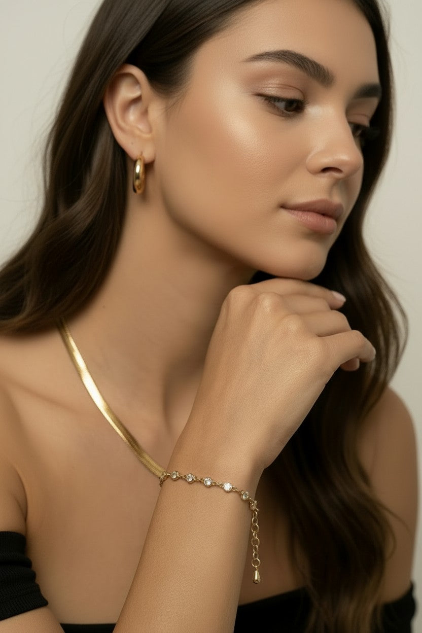 18k Gold Filled Round Bezel CZ Bracelet | Timeless Modern Simplicity