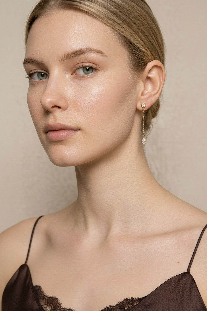18k Gold Filled CZ Drop Earrings | Delicate Movement, Everyday Sparkle