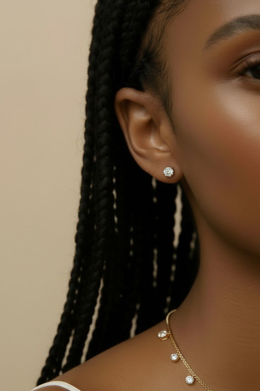 14k Solid Gold 4-Prong CZ Stud Earrings | Minimalist Fine Jewelry