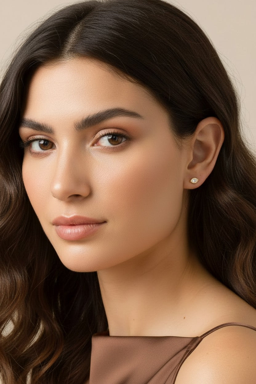 18k Gold Filled Elliptical CZ Stud Earrings | Elegant Elongating Shape