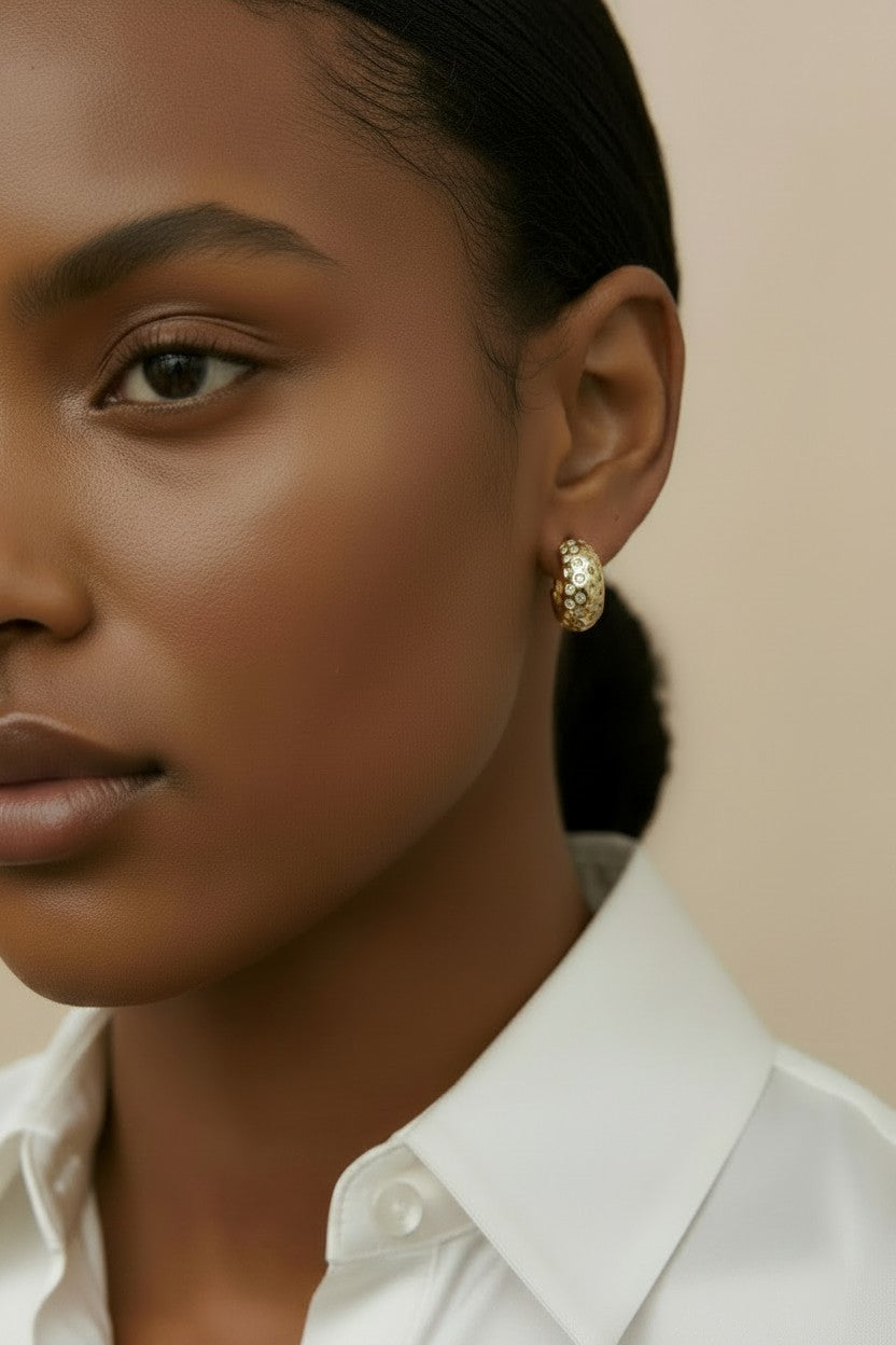 18k Gold Filled Pavé CZ C-Hoop Earrings | Understated Glamour
