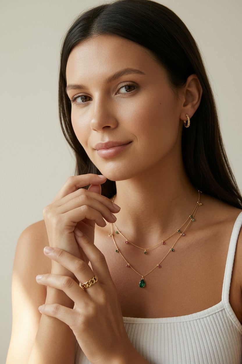 18k Gold Filled Layered CZ Satellite Necklace | Choose Your Color