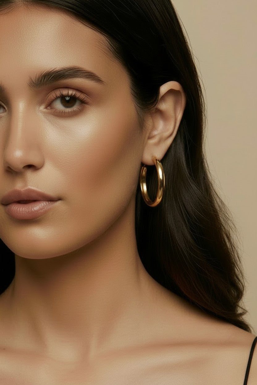 18k Gold Filled 50mm Hollow Continuous Hoop Earrings | Bold Everyday Statement