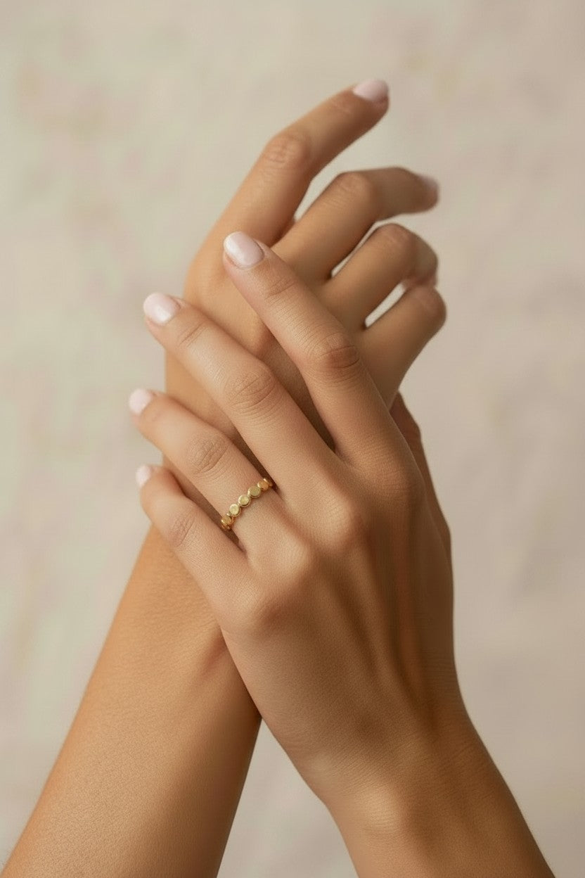 18k Gold Filled Flat Beaded Band Ring