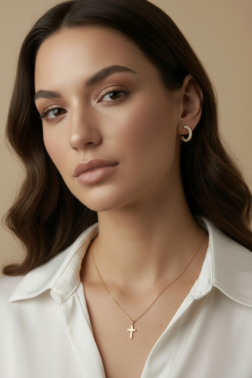 18k Gold Filled Half Round CZ Stud Earrings | Understated Sophistication